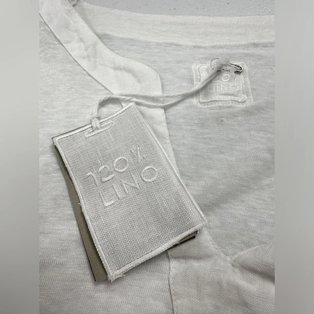 NWT 120% Lino Long Sleeve Women Linen T-Shirt White - Picture 4 of 10